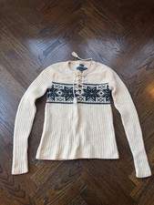 Ralph Lauren Blue Label Handknit Lace Up Lambswool Sweater