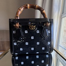 Gucci Black GG Bamboo Top Handle Bag w/ Detac...