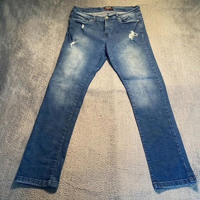 Identic Jean Mens W34 L31 Blue Straight Slim Casual Denim Distressed