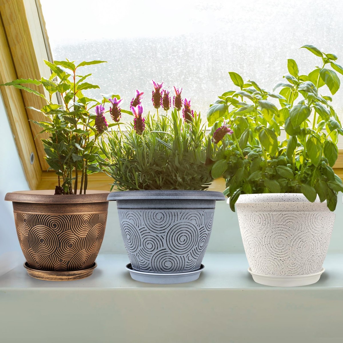 6 Inch Flower Pots Planters for Indoor Outdoor Plants, 6 Pack