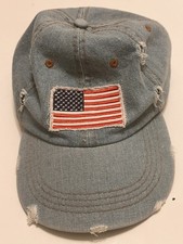 Distressed Denim USA Baseball Style Hat.  USA Flag Patch & Designed To Look Worn
