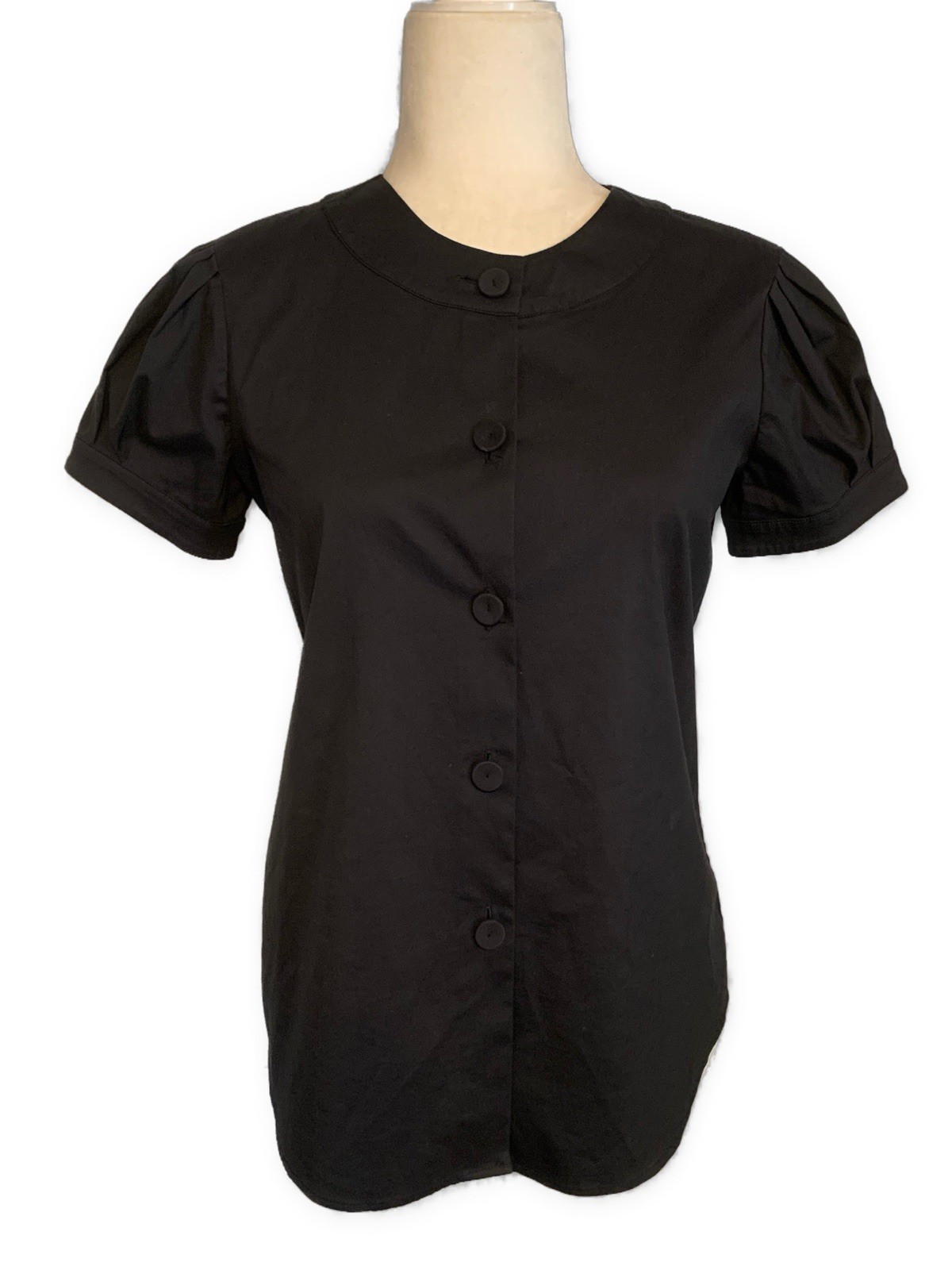 Theory Barney’s Coop Solid Black Button Down Puff… - image 1