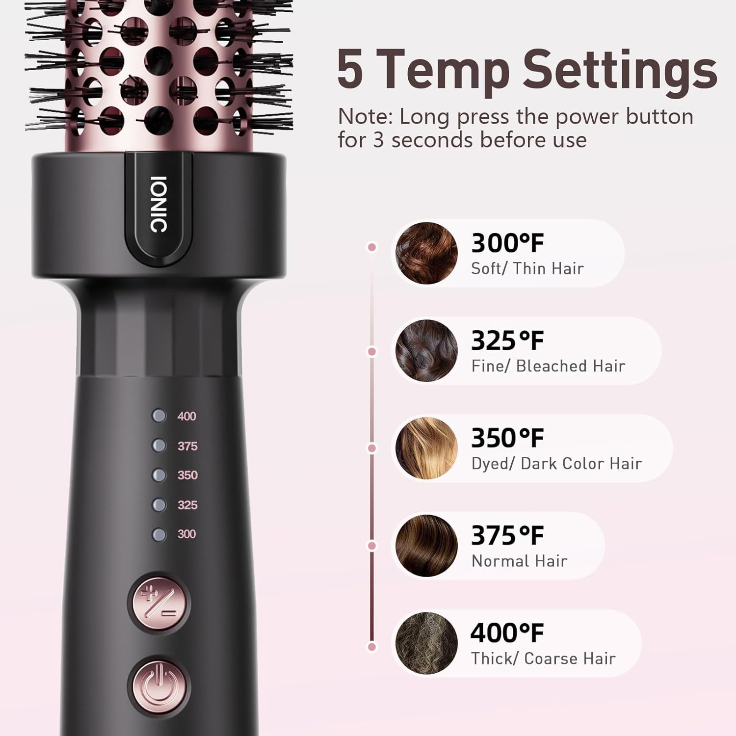 Thermal Brush Hair Curling Brush, 30s Fast Heated Round Brushes Rose Gold 