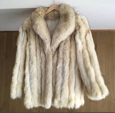 SAGA FOX ROYAL Real Fur Coat Blue Fox Pelted Cream White Size 11