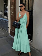 Women's casual maxi dress with spaghetti straps in mint green