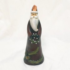 Santa Claus with Wreath Christmas Figurine Terracotta 5.5" Folk Art Damaged