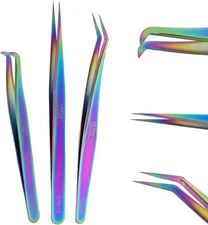 Fiber Tip Tweezers for Lash Extensions Precision Eyelash Isolation, Colorful 