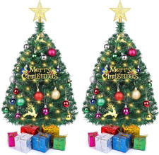 Mini Christmas Tree with Lights, 2 Ft Small Tabletop Christmas Tree 2 Packs
