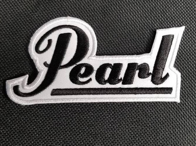 Pearl Drums Logo Patch Black White approx 1.75x4'' Iron On Sew On Music