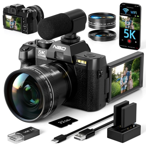 NBD 5K Digital Camera 48MP 16X Autofocus with Wide Angle & Macro Lens  32GB TF