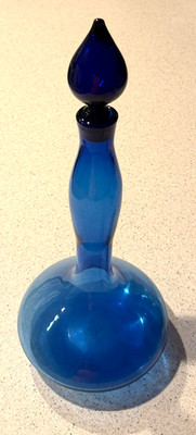 Blue MCM Blenko Wayne Husted Tall Genie Bottle Decanter with Stopper 17  