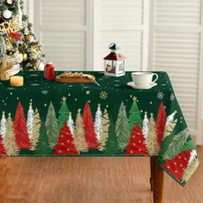 Christmas Tablecloth 60×120 Inch Rectangular, Christmas Trees Green Washable Tab