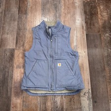 Carhartt Womens Mock Neck Sherpa Lined Vest Blue Cotton Duck Canvas 104224 S 4/6