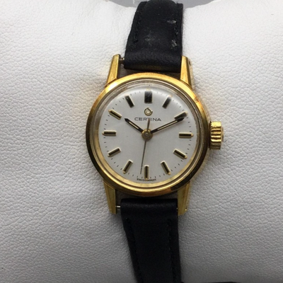 Vintage Certina Watch Womens 23mm Gold Tone Leather Strap Swiss