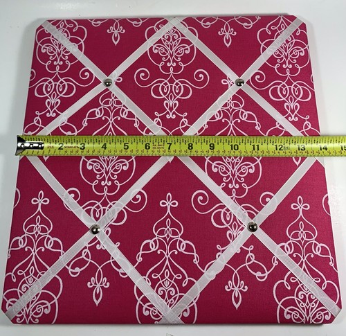 Hot Pink Bulletin Board Padded Fabric Memo Cards Photos Pink and White 14 x 14 - Picture 6 of 7