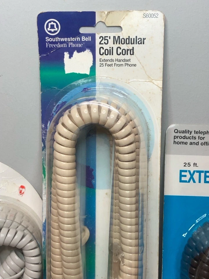 3 New Phone Coil Cords - GE Southwestern Bell - White, White-off, & Black - Image 4 of 4