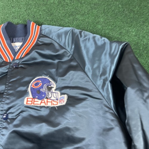 Vintage 80s Chicago Bears Chalk Line Spellout Satin Jacket NFL Football Size La - Picture 4 of 12