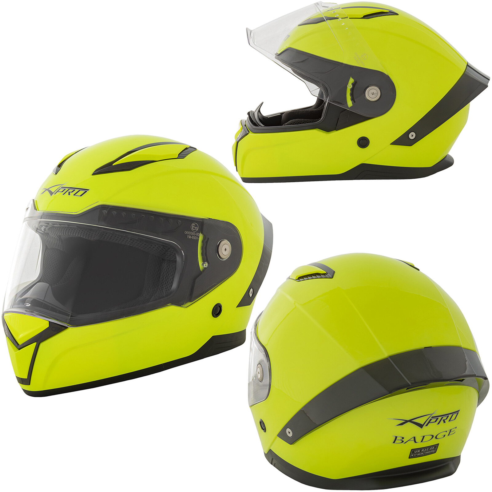 Motorbike Full Face Helmet Sport Scooter Sun Visor Touring Yellow Fluo L