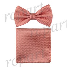 New Men's Pre-tied Bow Tie  hankie set Herringbone coral wedding party prom
