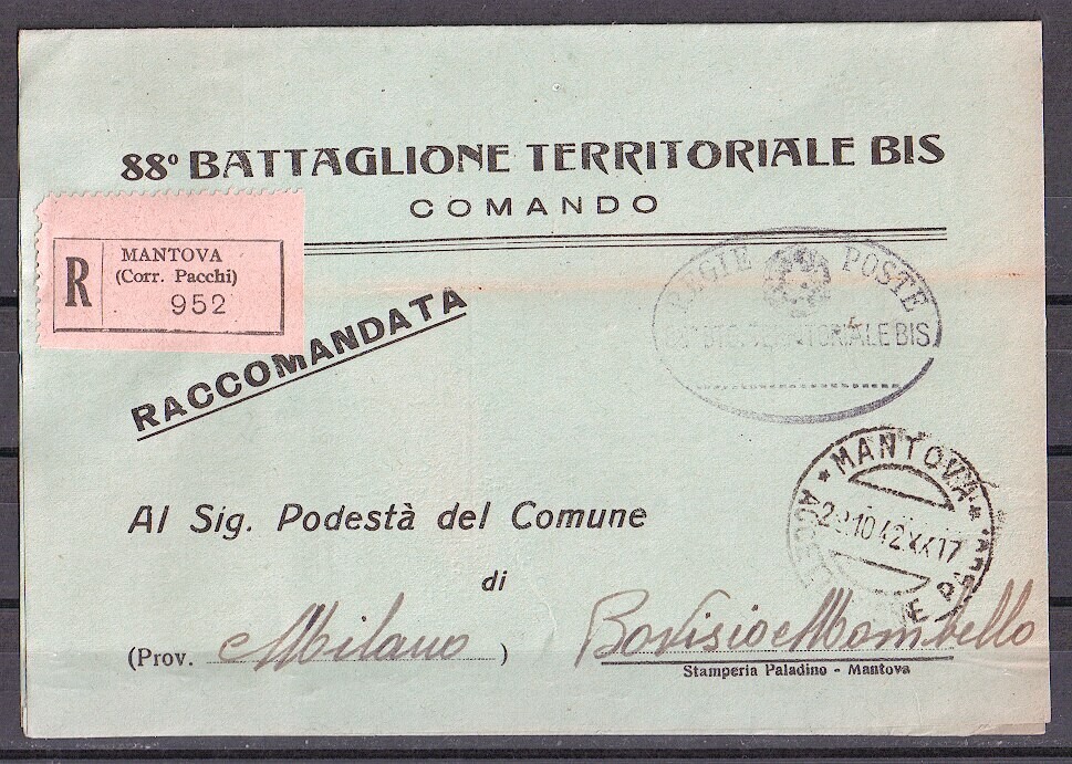 SALDO (pa936) RACC dell'88° BATT.ne x MONVISIO 2C"MANTOVA /22.10.42" v.descr