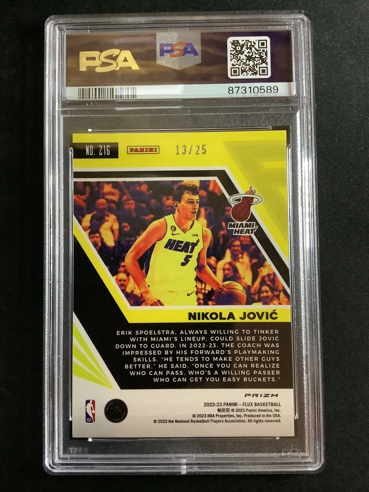 2022-23 Panini Flux Blue Mojo Prizm Nikola Jovic RC SSP #/25 PSA 10 POP 1 #216 - Image 2 of 2