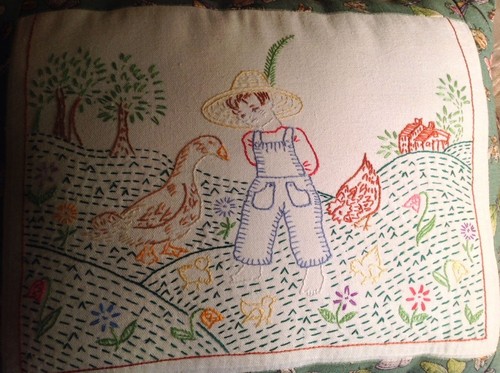 Decorative Embroidered Farm Gardening Duck Floral Throw Pillow - FUNDRAISER - Picture 3 of 3