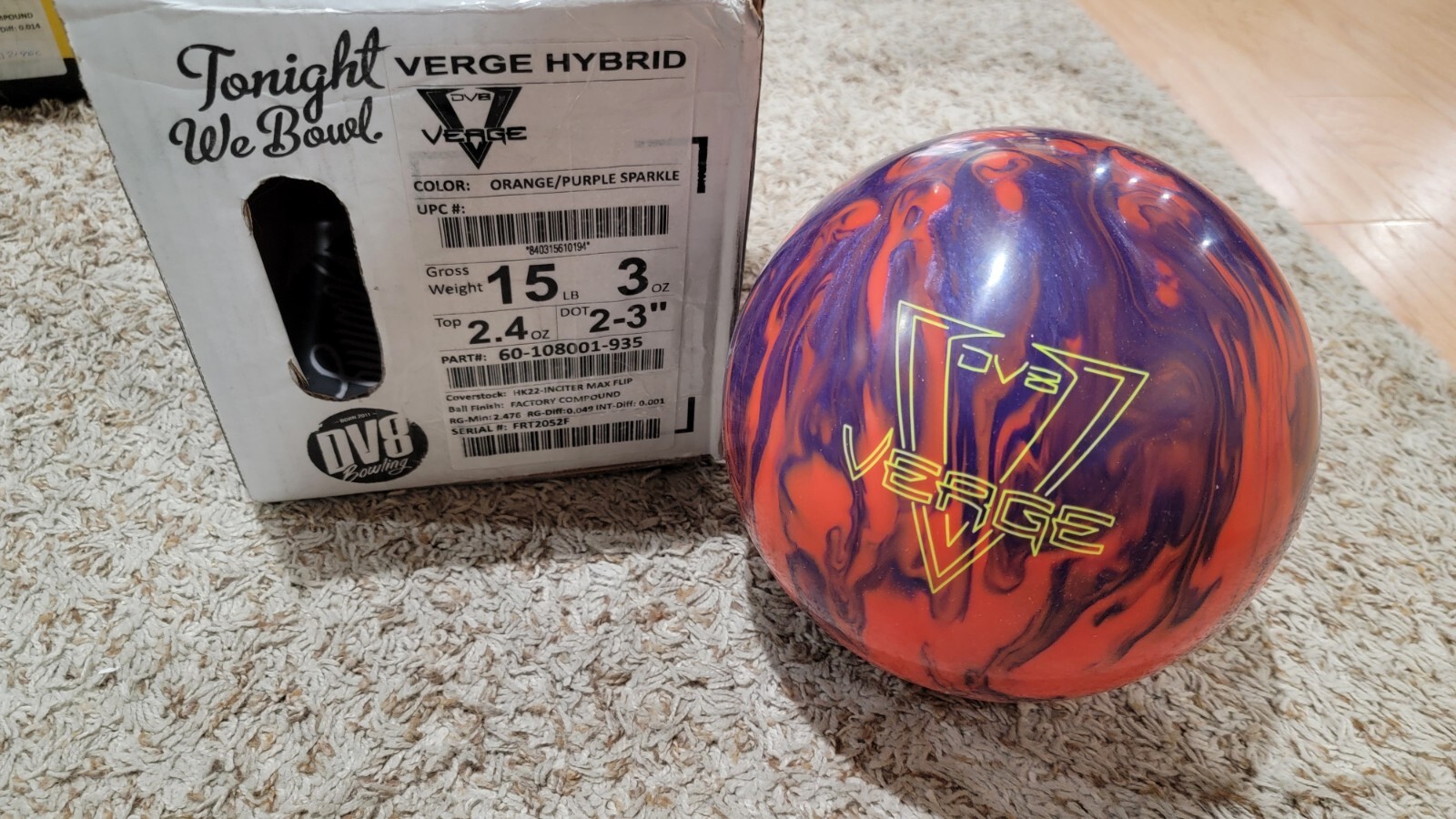 DV8 Verge Hybrid Bowling Ball 1st Quality | 15 Pounds | 2-3"