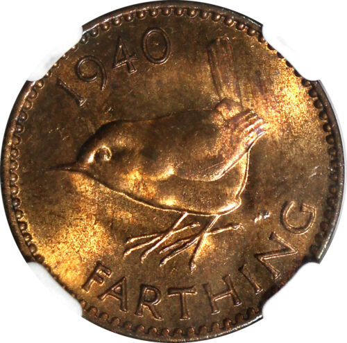 Great Britain George VI Bronze 1940 Farthing NGC MS64 RB RED TONING KM# 843(31) - Picture 4 of 4