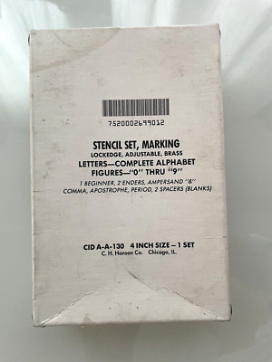 Vintage Stencil Set Lockedge Brass 4'' A to Z, 0 to 9 C H Hanson Co in Box