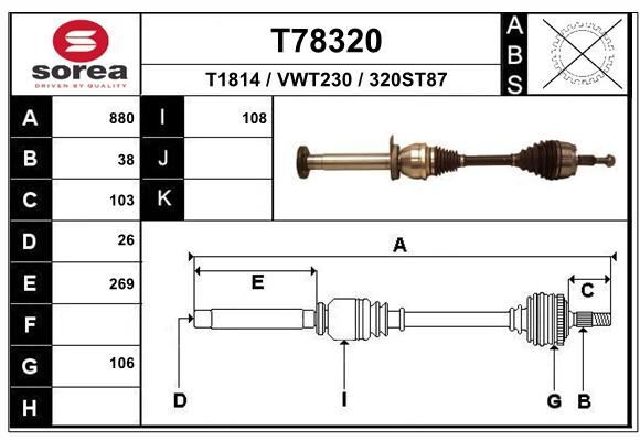 Cardan pour VW Transporter T5 et Multivan 2.5 TDI - Transmission avant gauche/droite