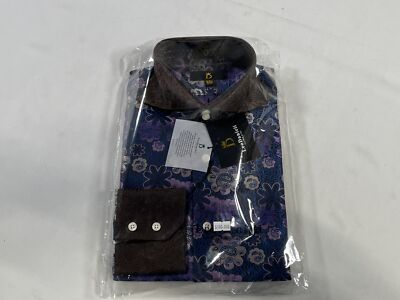 Mens Leo Danieli Purple Floral Button Down Shirt Size 15.5 34 NEW