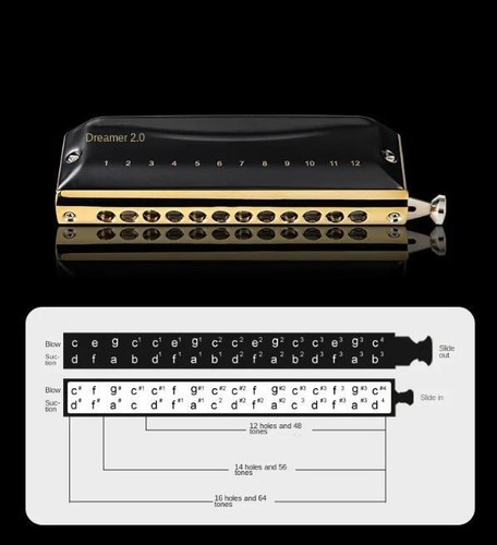 EASTTOP Dream 2.0 12Holes Chromatic Harmonica Key of C Professional Mouth Organ - Picture 4 of 13