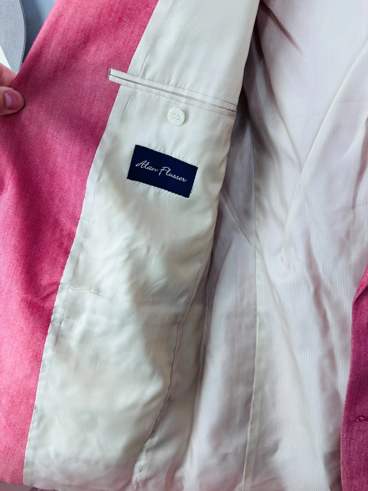 Chaqueta de traje de ocio de lino rojo satinado vintage Alan River para hombre de los años 80 talla 42L Foto 2 de 4