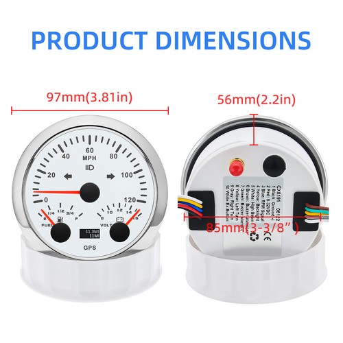 85mm White GPS Speedometer 120MPH with Fuel Level Voltmeter for Boat Car Truck - Picture 2 of 14