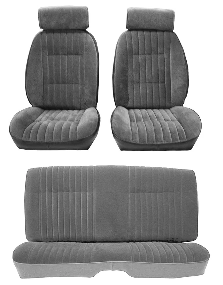 Juego de funda de asiento 81-88 Monte Carlo SS PUI gris VELOUR CON VINILO guía de cinturón de seguridad gratuita Foto 3 de 4