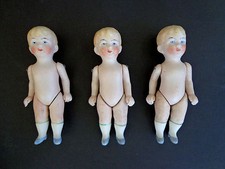 Set of 3 antique 4.5" bisque dollhouse dolls, jointed arms/legs INV1989