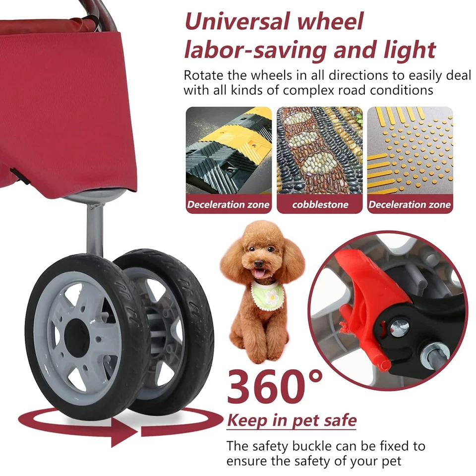Dog Stroller,3 Wheels Travel Folding Pet Stroller for Small Medium Dog Cat Jogge - Image 2 of 4
