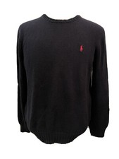Polo by Ralph Lauren Cotton Sweater Navy Blue Crewneck Men Medium Red Pony Logo