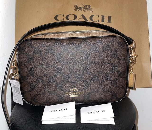 Coach Jes Signature Double Zip Crossbody Bag C1767 Khaki Brown Multi