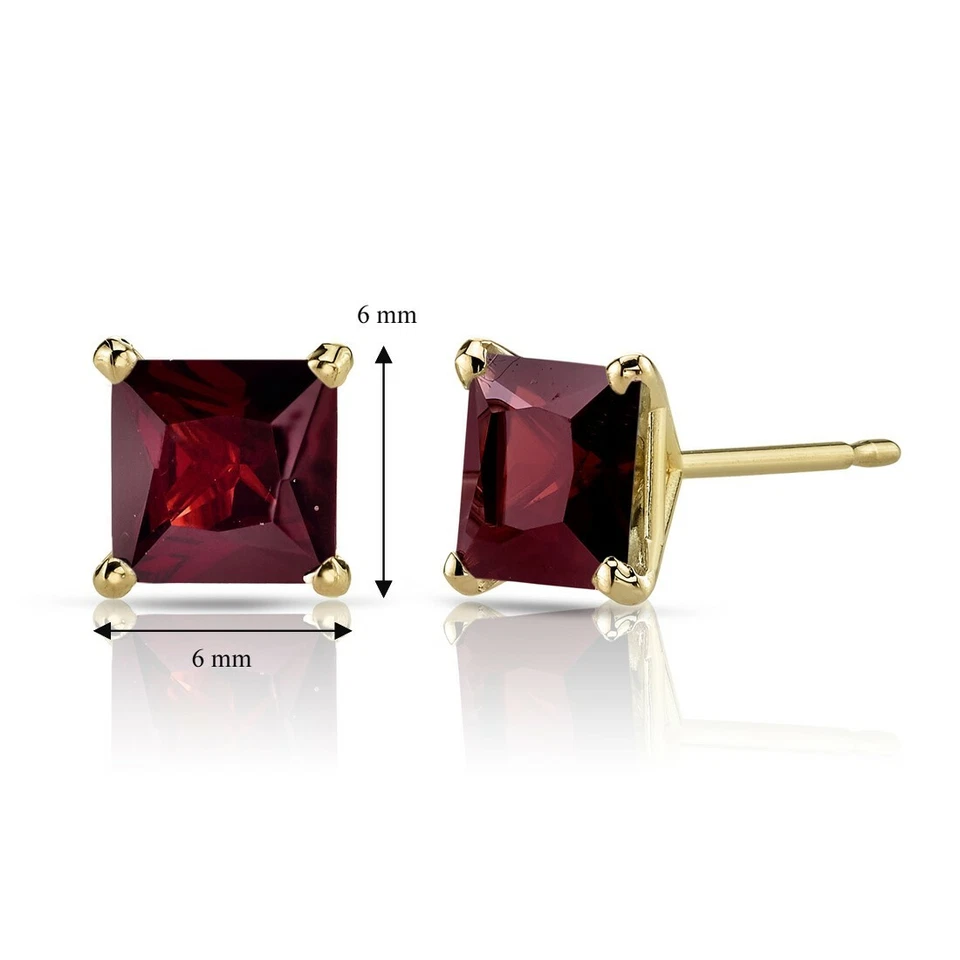 2.67 ct Princess Cut Red Garnet Stud Earrings in 14K Yellow Gold - Image 2 of 3