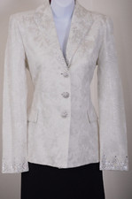 ST.JOHN Women's Knit Ivory Metallic Silver Sequins Studs Shimmer Jacket Sz 4
