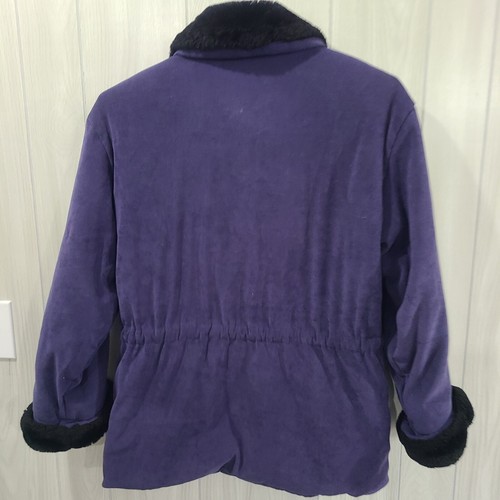 Jones New York Dark Purple Coat Jacket Faux Fur Collar Cuffs Size S Wimsigoth - Picture 6 of 14