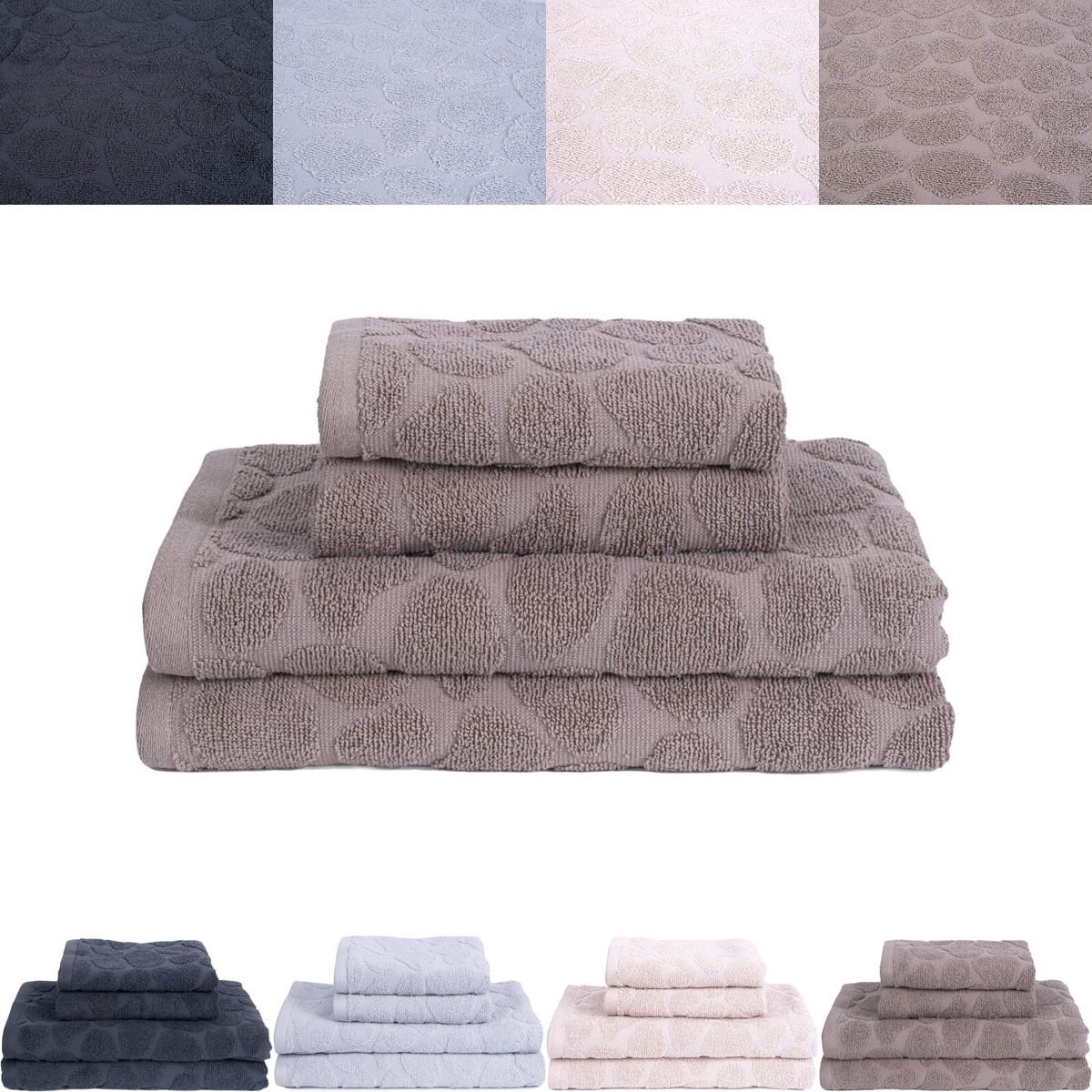 Asciugamani Homescapes In Cotone 100%, Beige Con Bordo Geometrico Triangolare, Set Salviette E Teli Bagno Assorbenti