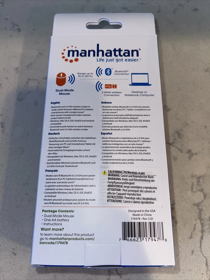 NEW Manhattan 179478 Dual-Mode Mouse Dual Mode Black - Image 2 of 4