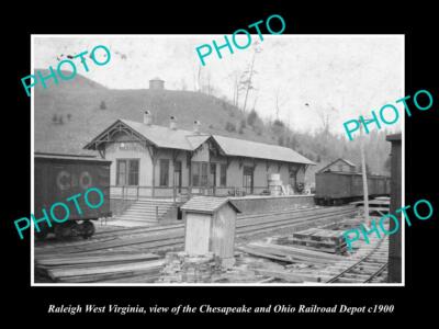 OLD POSTCARD SIZE PHOTO OF RALEIGH WEST VIRGINIA THE RAILROAD DEPOT