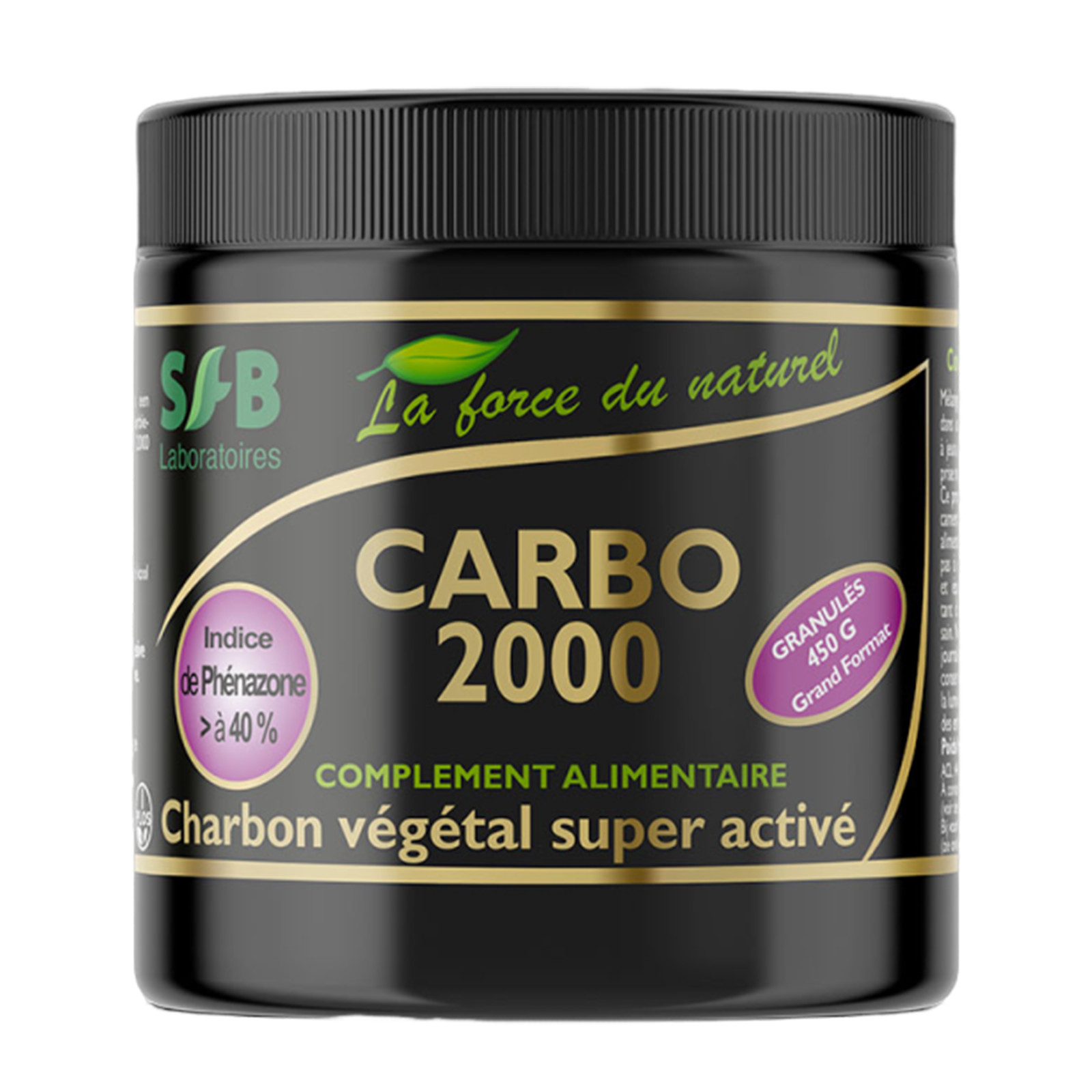 Charbon super activé granulés Carbo 2000 à haute capacité d'absorption digestive 450 g
