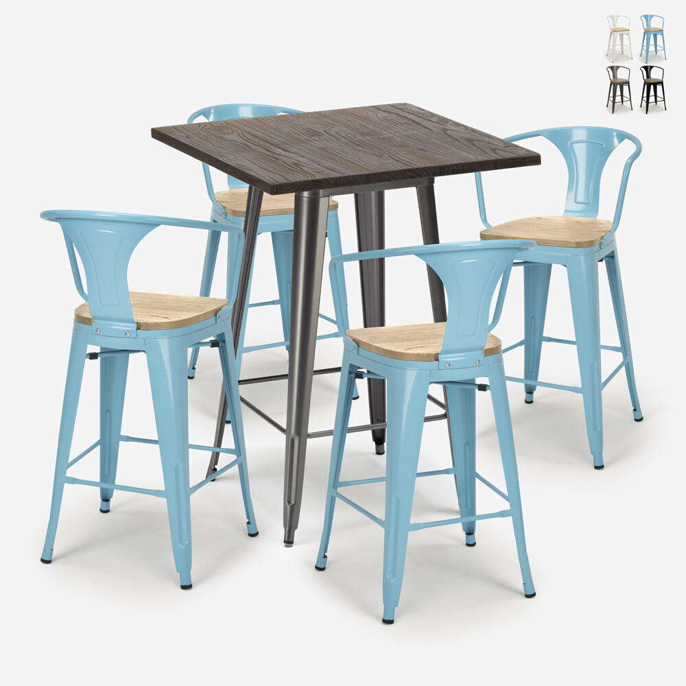 Conjunto barra cocina industrial mesa 60 x 60 cm 4 taburetes tolix...