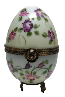 VINTAGE Peint Main Limoges Pedestal Egg Trinket Box w Small Flower   France