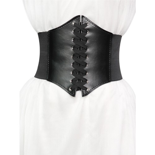 Ladies Women Waist Cincher Wide Band Elastic Tied Waspie Corset Leather  Belt Red | eBay