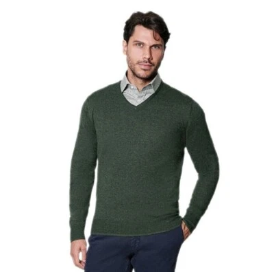 1stAmerican Maglia Uomo Collo a V in Cashmere e Seta – Pullover Manica Lunga
